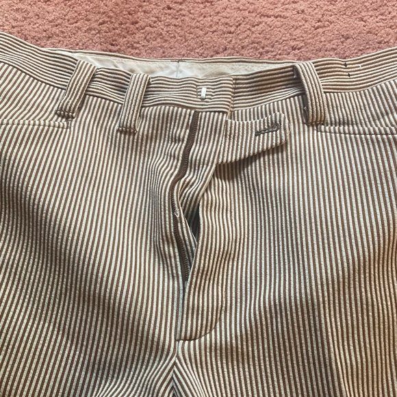 Vintage Men's Haggar Slacks Pants Brown and White Striped - Picture 2 of 7
